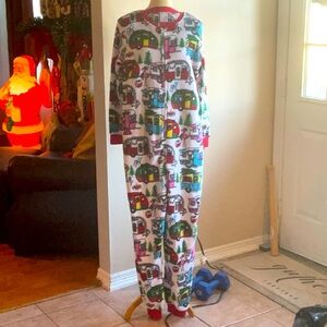 Secret Treasures White/Red Womens Long Onesie Pajamas Size M, Preowned